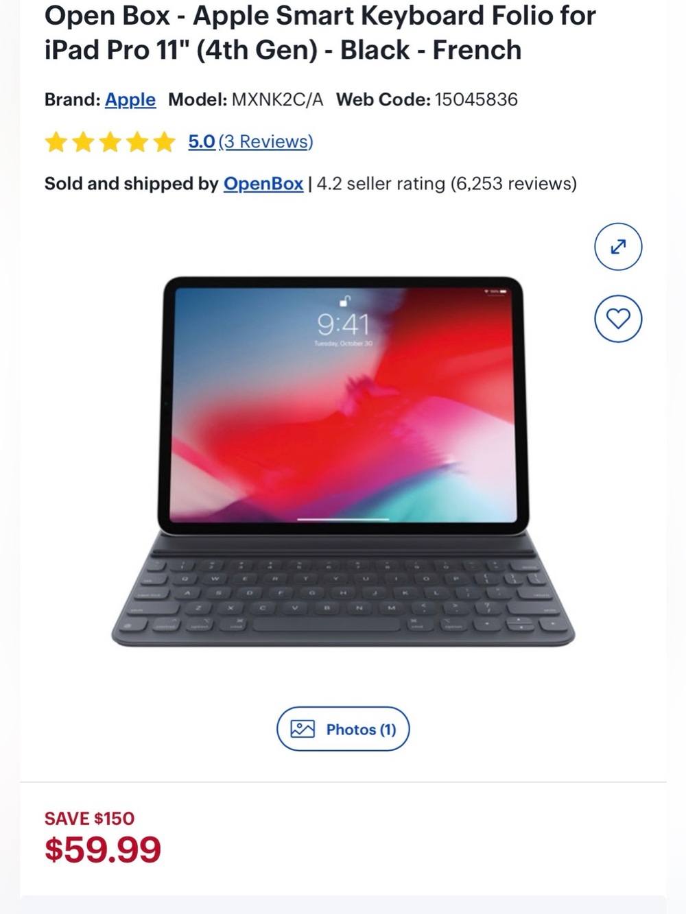 Apple Smart Keyboard Folio for iPad Pro 11" - Black